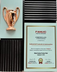 FANUC India Certificate of Recognition awarded to Industrial Controls & Automation as Robotic Automation Solution provider 2024-25